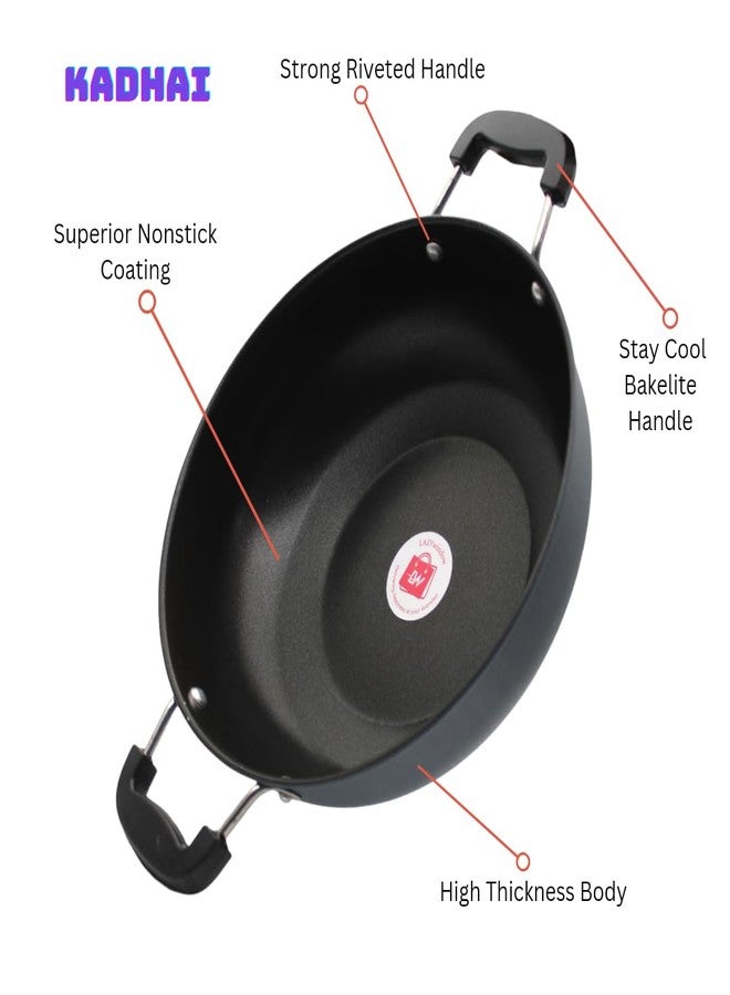 LAZYwindow Nonstick Sauce Pan and Kadhai Set, Grey Base, 2-Piece Combo Pack - Image 3